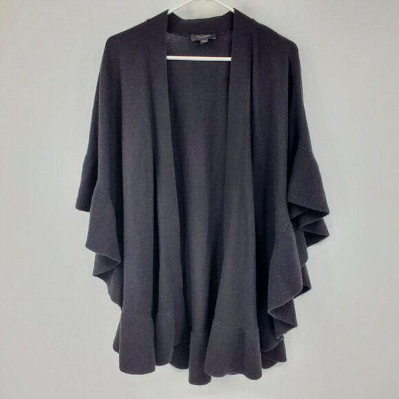 Ann Taylor 100% Cashmere Women's Black Open Front Ruffle Sleeve Cardigan XS/S - Picture 1 of 7